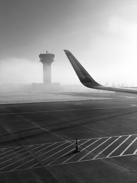 Foggy airport runway in b&w Picture Board by Camilo Diaz