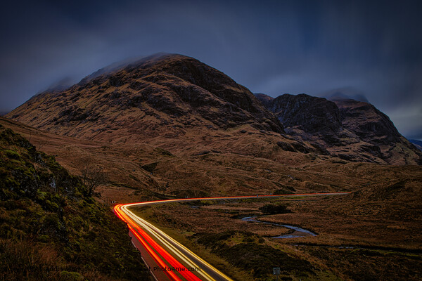 Glencoe Three Sisters Light Trails Picture Board by Andrew Briggs