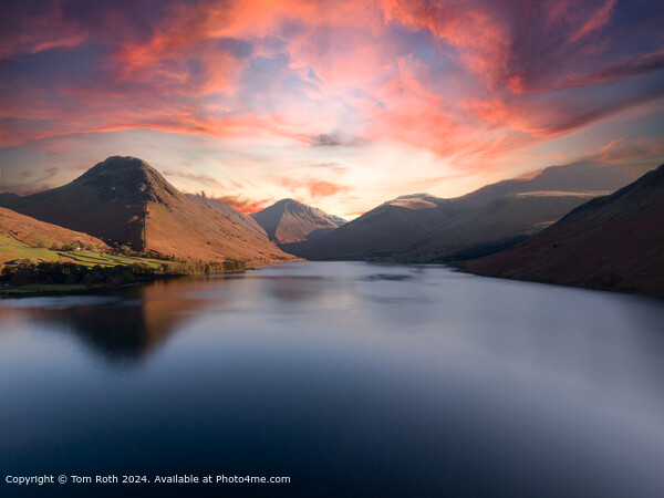 Beautiful aerial photograph of Lake Wastwater and Mountains at sunset Picture Board by Tom Roth