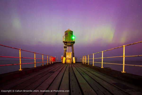 Whitby Pier Northern Lights Picture Board by Callum Brownlie