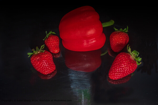 Red Strawberries, Red Pepper Still Life Picture Board by Kenn Sharp