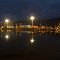 Buy canvas prints of Ullapool harbour by night, Scotland by Gabor Pozsgai