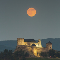 Buy canvas prints of The castle of Boldogko at full moon by Gabor Pozsgai