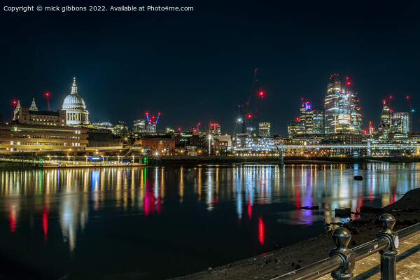 London St Paul's Cathedral and canary wharf from the South Bank Picture Board by mick gibbons