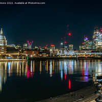 Buy canvas prints of London St Paul's Cathedral and canary wharf from the South Bank by mick gibbons