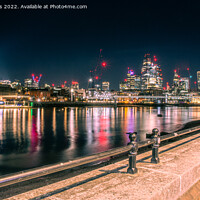 Buy canvas prints of London St Paul's Cathedral and canary wharf from the South Bank by mick gibbons