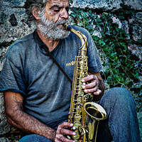 Buy canvas prints of Busting a tune on the saxophone by mick gibbons