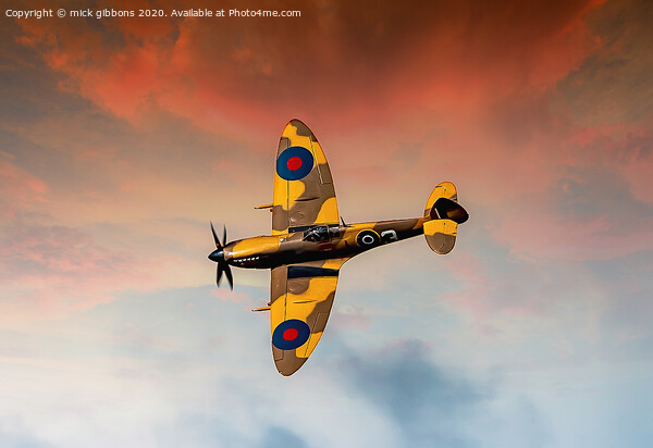 Sunset for Battle of Britain Spitfire Picture Board by mick gibbons