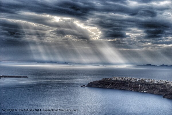 Santorini Caldera Light Shafts Picture Board by Jon Roberts