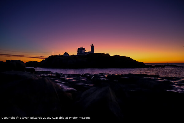 Sunrise at Nubble Island Lighthouse Picture Board by Steve Edwards