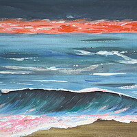 Fiery Sunset Hand Drawn Painting