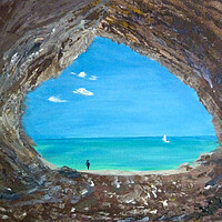 Hand Drawn Acrylic Painting Sea Love