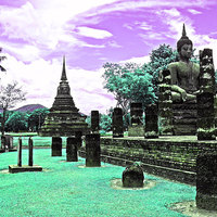 Buy canvas prints of Purple  Buddha Park by joel ormsby