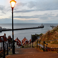 Buy canvas prints of Whitby Steps Blue Hour by Sarah Couzens