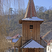 Buy canvas prints of Old wooden church from Sadu, Sibiu county, Romania by Adrian Bud