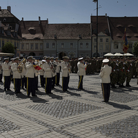 Buy canvas prints of Military brass band parade Sibiu Romania by Adrian Bud