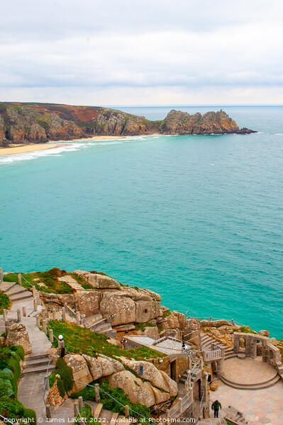 Porthcurno Beach From Minack Picture Board by James Lavott