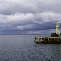 Buy canvas prints of Lonely Yacht Off Mevagissey Lighthouse by James Lavott