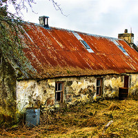 Buy canvas prints of Deserted Highland Croft with red roof by Jacqi Elmslie