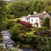 Buy canvas prints of Cottages by Satterthwaite Beck by Jacqi Elmslie
