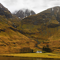 Buy canvas prints of Glencoe Cottage in the Mountains by Jacqi Elmslie