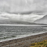 Buy canvas prints of First Snowstorm of the Winter Over Ardmair Bay by Jacqi Elmslie