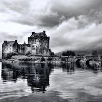 Buy canvas prints of Eilean Donan Castle B&W by Jim kernan