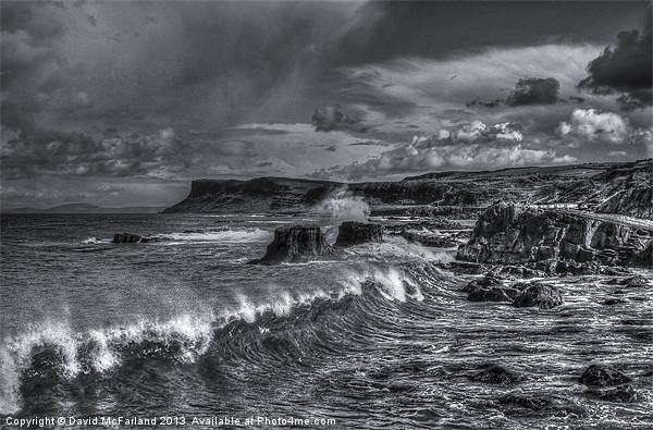 Ballycastle waves (mono) Picture Board by David McFarland