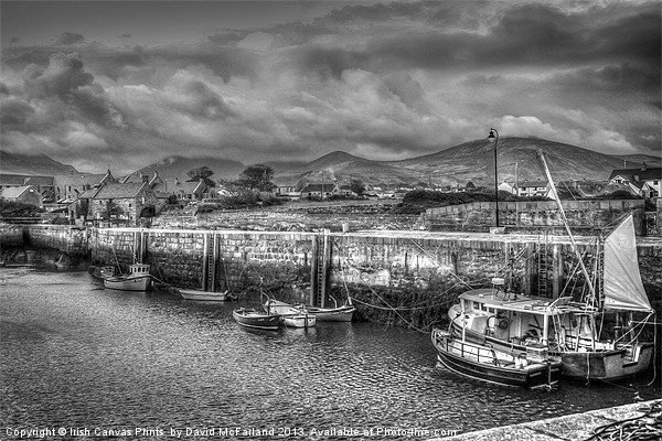 Annalong Harbour (Mono) Picture Board by David McFarland