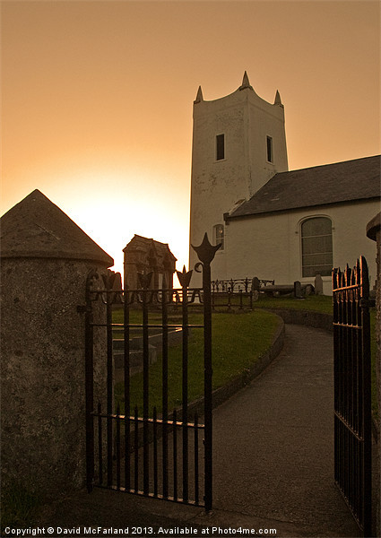 Ballintoy Church evening Picture Board by David McFarland