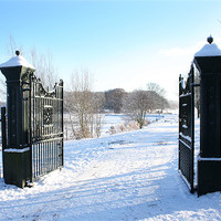 Buy canvas prints of The Gates to a frozen Lurgan Park, County Armagh by David McFarland