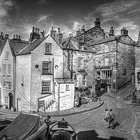 Buy canvas prints of ROBIN HOODS BAY VILLAGE 2011 black and white by Martin Parkinson