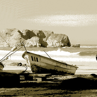 Buy canvas prints of  Boats on Beach Duo Tone by james balzano, jr.