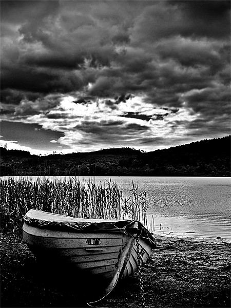 Wooden Boat , Loch Ard In B&W. Picture Board by Aj’s Images