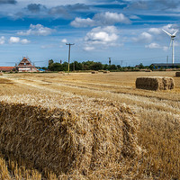 Buy canvas prints of Straw bales and wind turbine by Stephen Mole