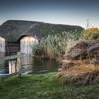 Buy canvas prints of Hickling Thatched Boathouses by Stephen Mole