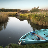 Buy canvas prints of Blue Dingy at Hickling Broad by Stephen Mole