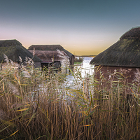 Buy canvas prints of Hickling Thatched Boathouses by Stephen Mole