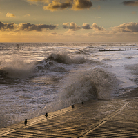 Buy canvas prints of Rough Sea Sunrise at Overstrand by Stephen Mole
