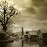 Buy canvas prints of Hickling Boat Sheds by Stephen Mole