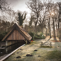 Buy canvas prints of  Thatched Boathouse at Fairhaven Water Gardens by Stephen Mole