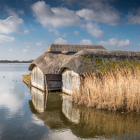 Buy canvas prints of Thatched Boathouses at Hickling Broad by Stephen Mole