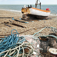 Buy canvas prints of Rope, net, bins and boat by Stephen Mole