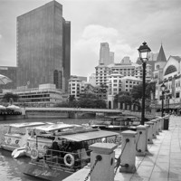 Buy canvas prints of Clarke Quay, Singapore. Black and white by Stephen Mole