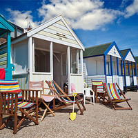 Buy canvas prints of Deck chairs and beach huts by Stephen Mole