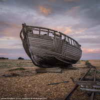 Buy canvas prints of The Old Boat at Dungeness by James Rowland