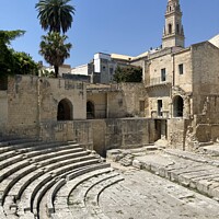 Buy canvas prints of Lecce Roman theatre and baroque cathedral by Nicolas Duperrier
