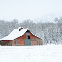 Buy canvas prints of Winter Red Barn by Mike Dawson