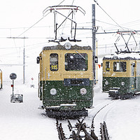 Buy canvas prints of Trains in heavy snow at Kleine Scheidegg station by Magdalena Bujak