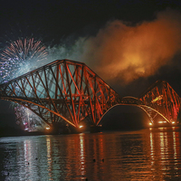 Buy canvas prints of  Fireworks at Forth Rail Bridge by Andrew Beveridge
